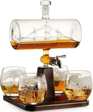 Load image into Gallery viewer, 5pcs Set Creative Antique Boat Shape Decanter Red Wine Whiskey Glass Decanter 1 Bracket 1 Decanter 4 Cup Combination Set