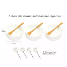Load image into Gallery viewer, Pamap - Bamboo Cheese Board/Charcuterie Platter w/Bowls & Bamboo Spoons & Cheese Markers - 13" x 13"