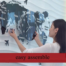 Load image into Gallery viewer, World Map 3D Stickers Hanging Clock
