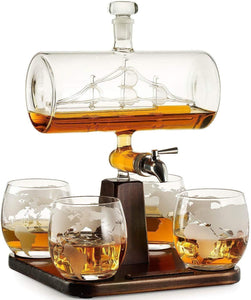 5pcs Set Creative Antique Boat Shape Decanter Red Wine Whiskey Glass Decanter 1 Bracket 1 Decanter 4 Cup Combination Set