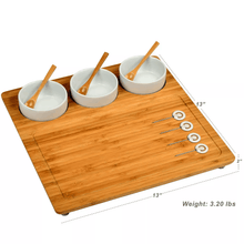 Load image into Gallery viewer, Pamap - Bamboo Cheese Board/Charcuterie Platter w/Bowls &amp; Bamboo Spoons &amp; Cheese Markers - 13" x 13"

