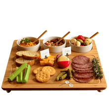 Load image into Gallery viewer, Pamap - Bamboo Cheese Board/Charcuterie Platter w/Bowls &amp; Bamboo Spoons &amp; Cheese Markers - 13" x 13"
