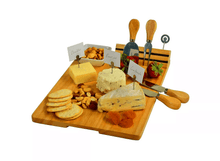 Load image into Gallery viewer, Pamap - Personalized Engraved Hardwood Board for Cheese &amp; Appetizers - Includes 4 Cheese Knives, Cheese Markers &amp; Ceramic Dish
