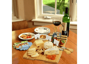 Pamap - Personalized Engraved Hardwood Board for Cheese & Appetizers - Includes 4 Cheese Knives, Cheese Markers & Ceramic Dish