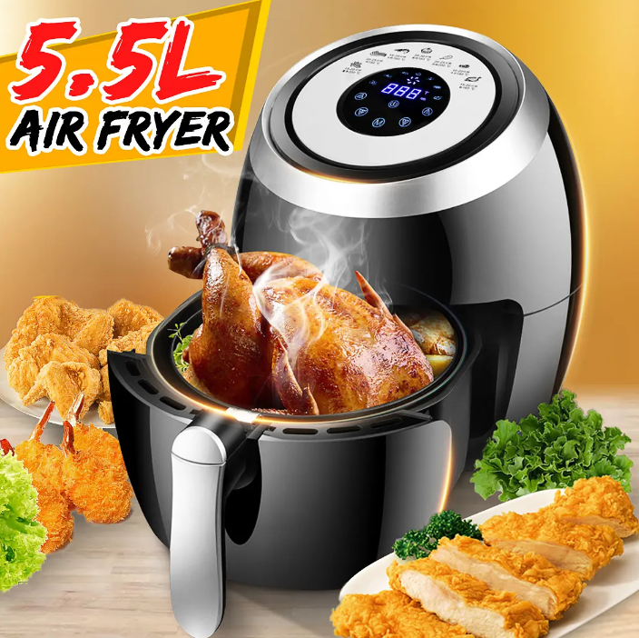 5.5L Digital Air Fryer Pan Chip Oil Free Oven Cooker Pot & Basket 1500W Home